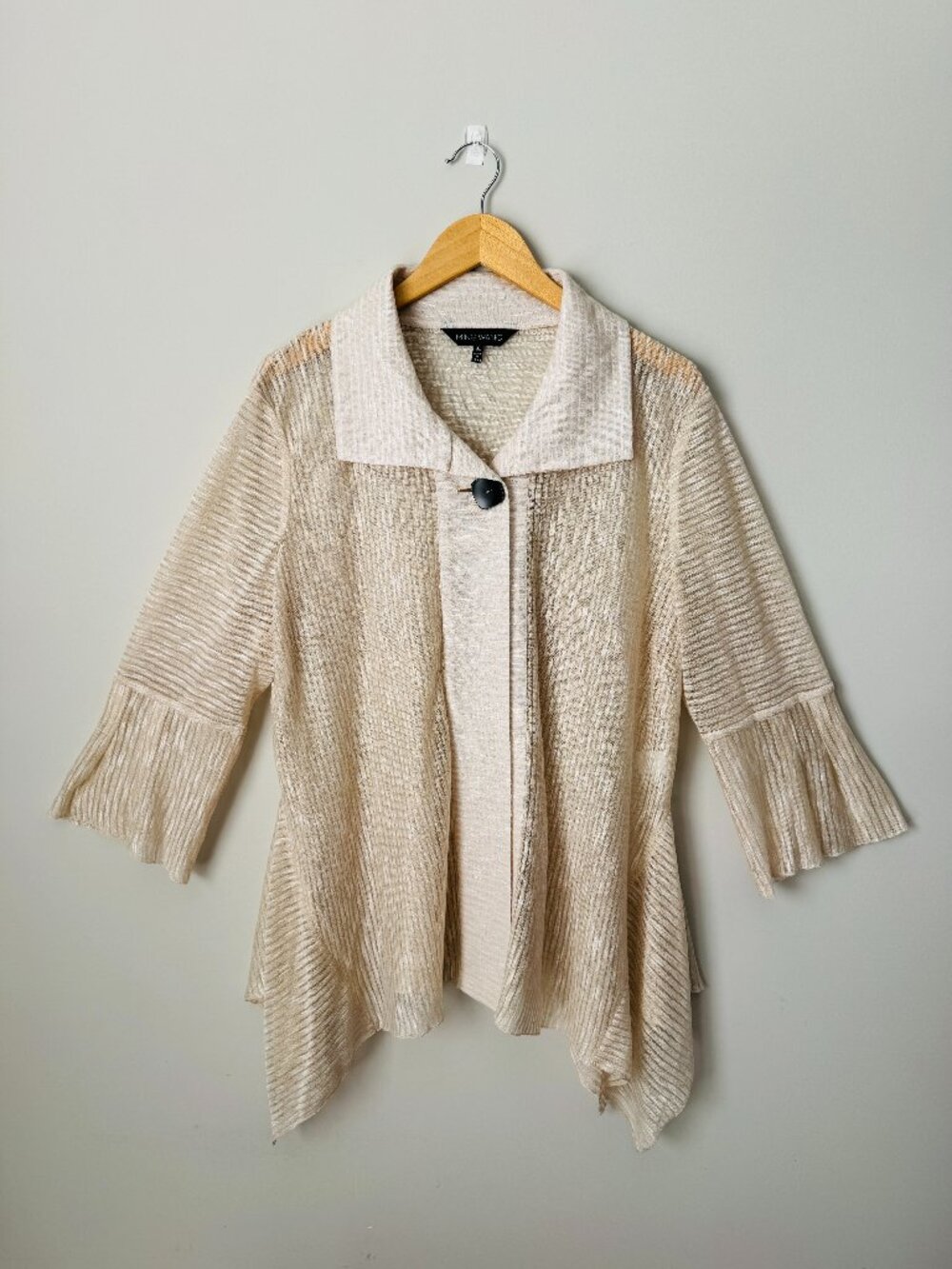 Ming Wang Handkerchief Hem Jacket Womens XL Ribbed Sheer One Button 3/4 Sleeve C